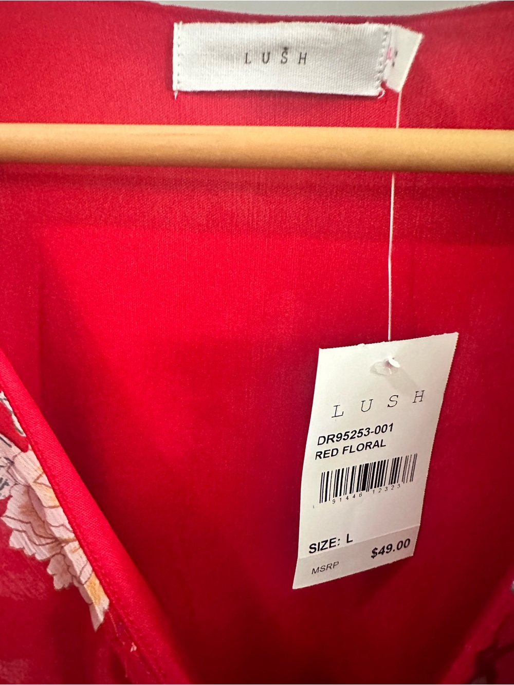 NWT Lush Colie Red Floral Wrap Mini Dress - Size L - Picture 8 of 9